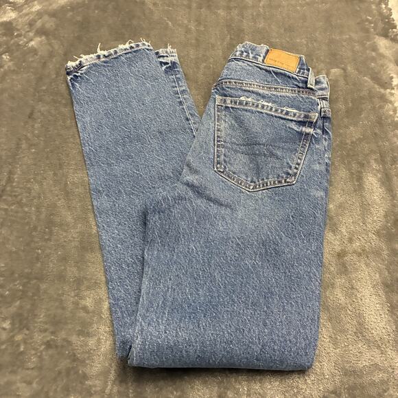 American Eagle Jeans Womens 000 Blue Super High Rise Straight Distressed - Picture 8 of 12